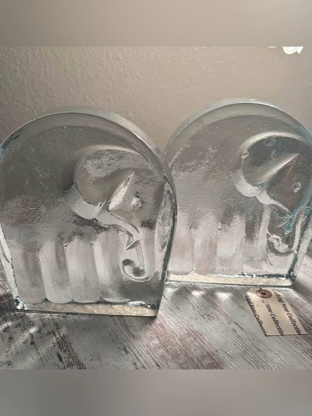Blenko Clear Glass Elephant Bookends
